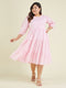 Janasya Women's Plus Size Pink Pure Cotton Solid Tiered Dress